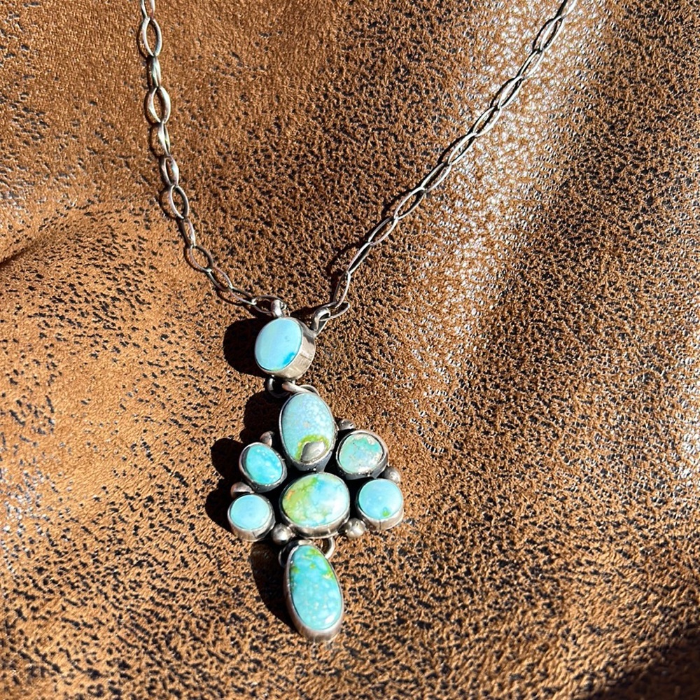 Navajo Handmade Turquoise Sonoran Gold Necklace
